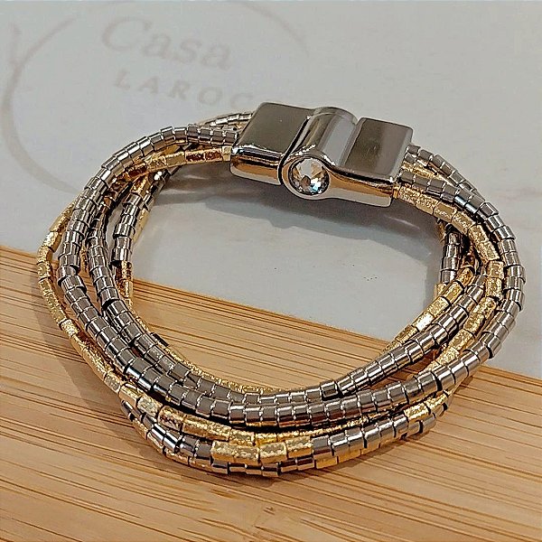 Pulseira canutilhos banhadas a ouro e rodio