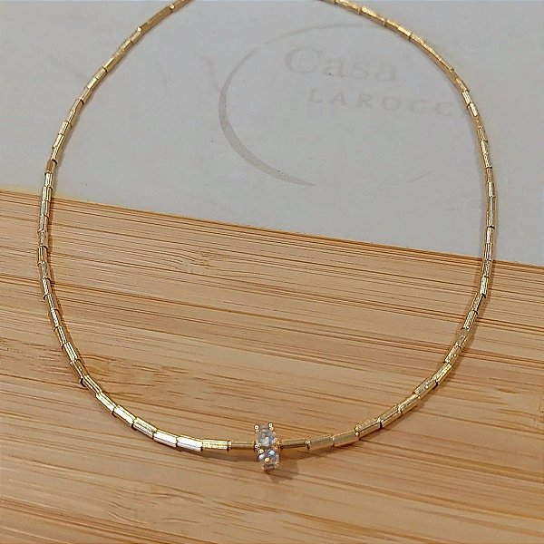 Colar canutilhos banhado a ouro com esfera de zircônia