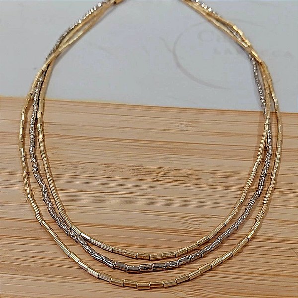 Colar canutilhos banhado a ouro e rodio