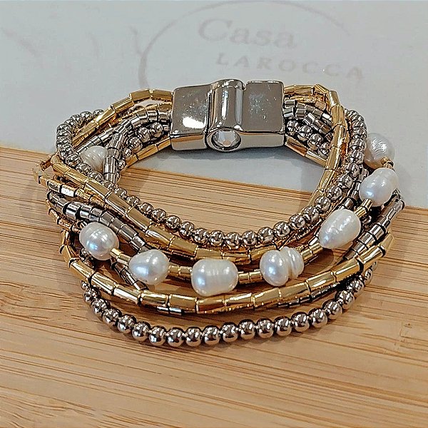 Pulseira banhado a ouro e rodio