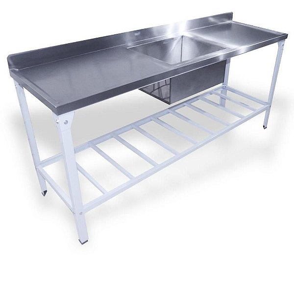 Pia com 1 Cuba Central Inox Industrial para Cozinha Restaurante 2 Metros com Paneleiro