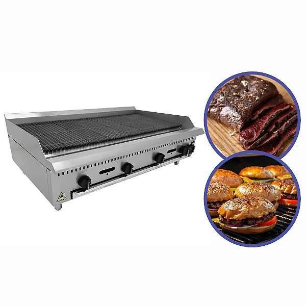 Char Broiler a Gás Industrial Inox Parrilha com Grelha de Ferro 1,20M para Hamburgueria e Restaurante Venâncio