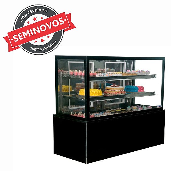 Balcão Vitrine Expositora Expositor de Bolos Tortas Refrigerado Padaria 1,5 m Preto Usado