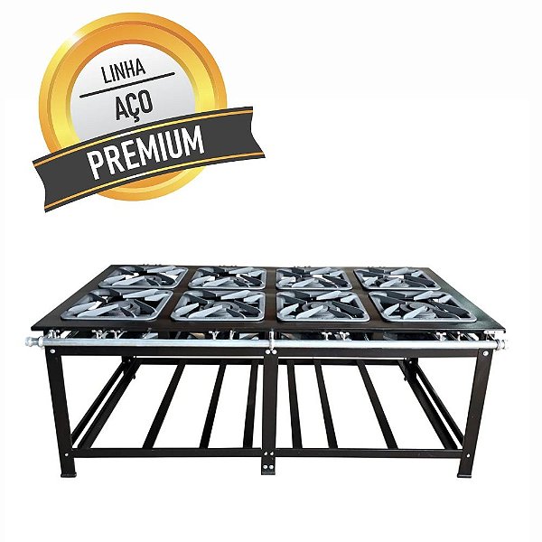 Fogão Industrial Profissional Grande Alta Potencia 8 Bocas Queimadores Duplos Ferro Fundido Sebem