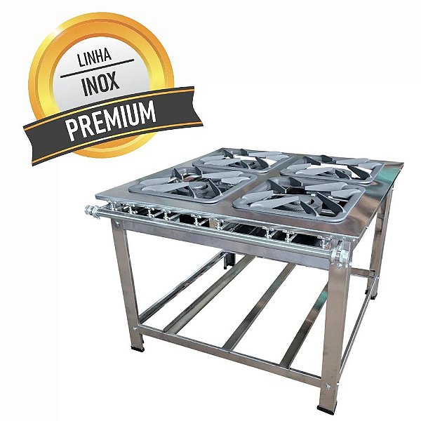 Fogão para Cozinha Industrial Profissioanal Inox Chama Dupla Grelha 40 cm 4 Bocas Sebem