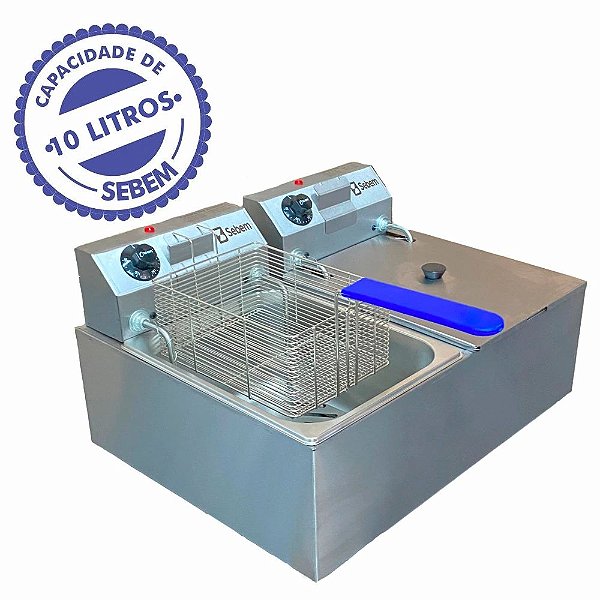 Fritadeira Fritador Elétrico Profissional Dupla 2 Cestos Cubas Quadrado 10 L com Tampa Sebem