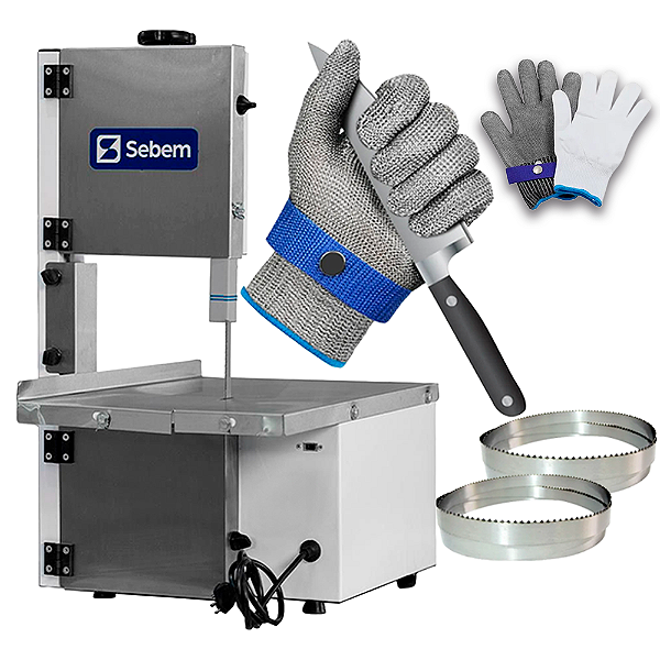 Máquina de Mini Serra Fita Elétrica Profissional Pequena Carne Ossos + Lâmina e Luva Extra Sebem