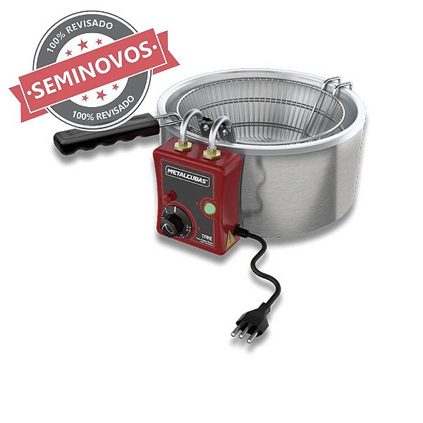 Tacho Fritadeira Elétrica Industrial Redondo com Cesto Profissional para Pastel Porções 5 Litros Usado