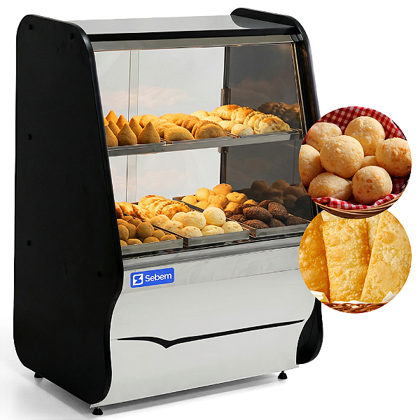 Balcão Vitrine Expositor Estufa Aquecida Pequena para Salgados Sebem 6 Bandejas