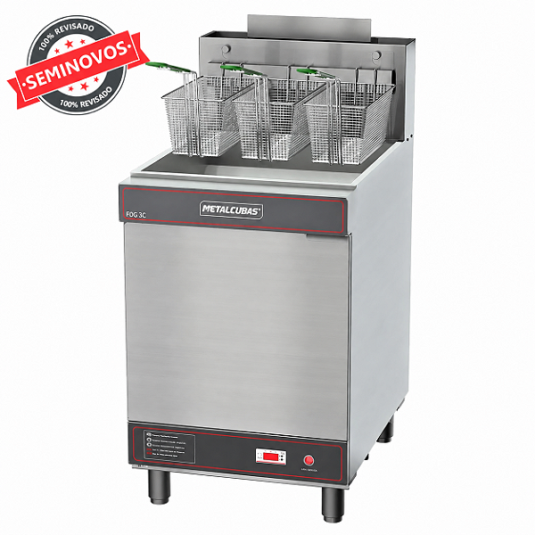 Fritadeira a Gás 3 Cestos Grande Industrial 45L para Hamburgueria Restaurante Usada FOG-3C