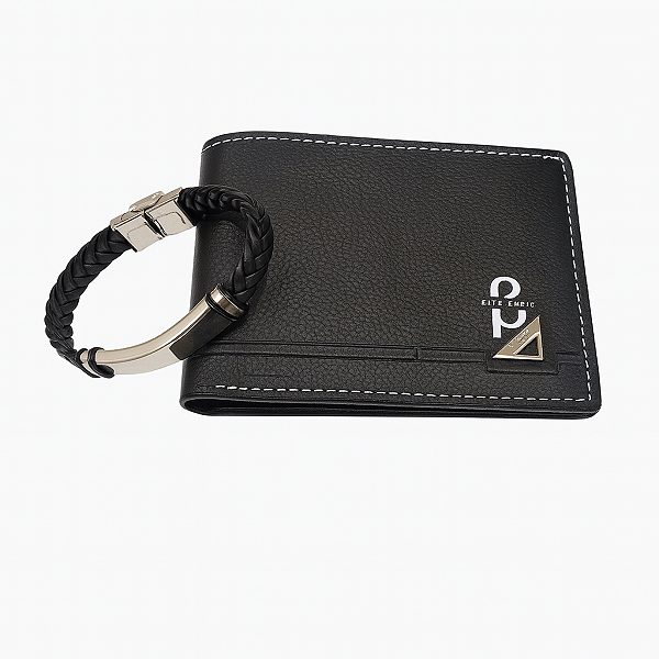 Kit Pulseira Masculina Couro Sintetico + Carteira Premium Beta wears