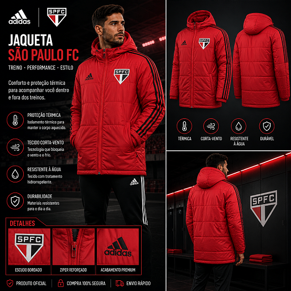 JAQUETA BOBOJACO SÃO PAULO VERMELHA IMPERMEAVEL FORRADA MASCULINA