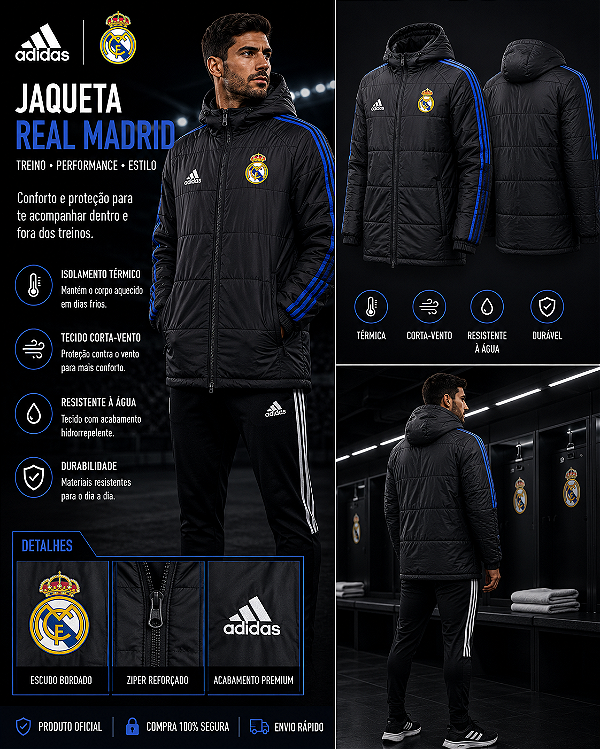 JAQUETA BOBOJACO REAL MADRID IMPERMEAVEL FORRADA MASCULINA