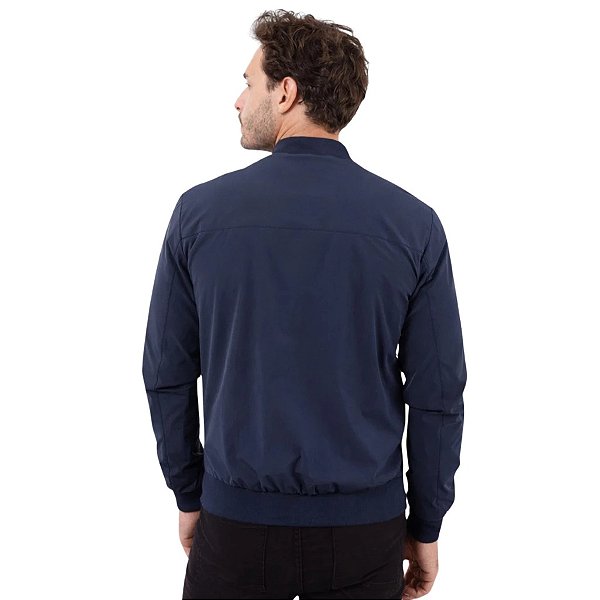Jaqueta Azul Marinho Masculina Couro Ecológico Premium Slim Inverno Casual