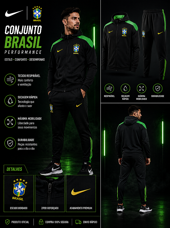 AGASALHO DE TREINO PRETO VERDE BRASIL MASCULINO