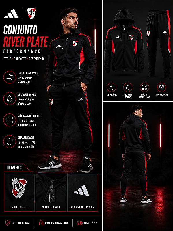 AGASALHO DE TREINO RIVER PLATE PRETO MASCULINO