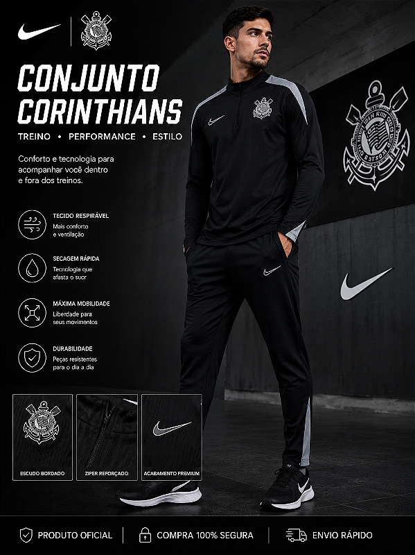 AGASALHO DE TREINO CORINTHIANS PRETO CINZA MASCULINO