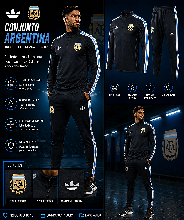 AGASALHO DE TREINO ARGENTINA PRETA MASCULINO