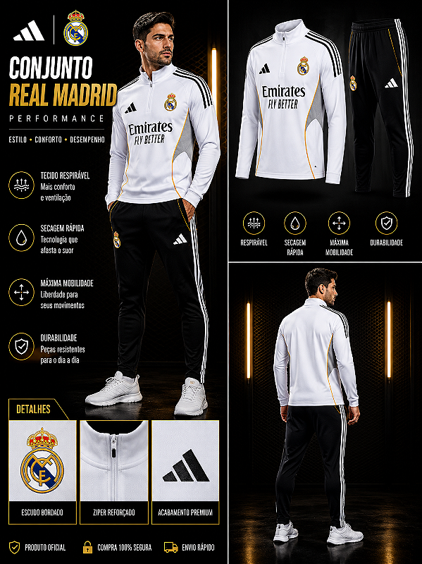 AGASALHO DE TREINO REAL MADRID BRANCO MASCULINO