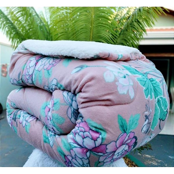 Coberdrom Cobertor Queen Dupla Face Estampado Plush e Sherpa