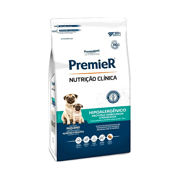 Ração Premier Nutrição Clínica Hipoalergênico Hidrolisada e Mandioca Cães Adultos Pequeno Porte