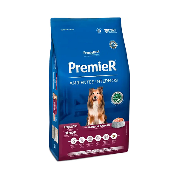 Ração Premier Pet Ambientes Internos Cães Sênior Frango e Salmão