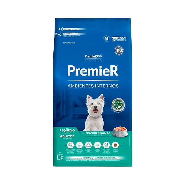 Ração Premier Pet Ambientes Internos Cães Adultos Frango e Salmão