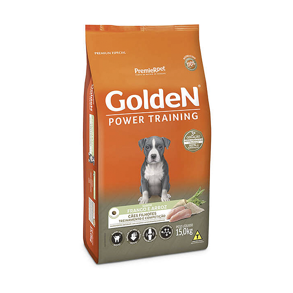 Ração Golden Power Training Frango e Arroz Cães Filhotes 15kg