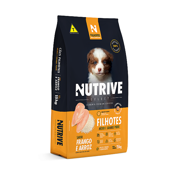 Ração Nutrive Select Cães Filhotes Raças Médias e Grandes Frango e Arroz 15kg