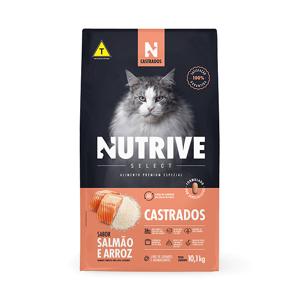 Ração Nutrive Select Gatos Castrados Salmão e Arroz 10,1kg