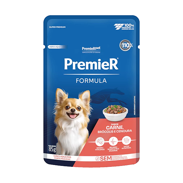 Ração Úmida Premier Sachê Formula Carne Cães Adultos Porte Pequeno 85g