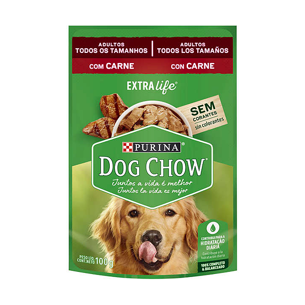 Ração Úmida Nestlé Purina Dog Chow Sachê Carne Cães Adultos Todos os Tamanhos 100g