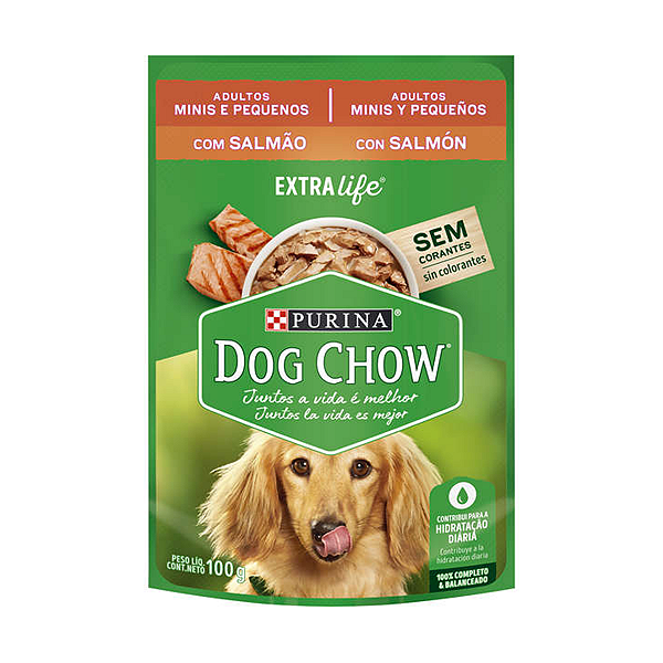 Ração Úmida Nestlé Purina Dog Chow Sachê Salmão Cães Adultos Raças Minis e Pequenas 100g