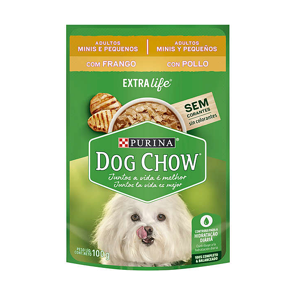 Ração Úmida Nestlé Purina Dog Chow Sachê Frango Cães Adultos Raças Minis e Pequenas 100g