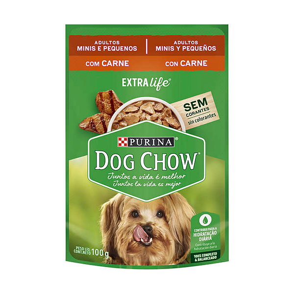Ração Úmida Nestlé Purina Dog Chow Sachê Carne Cães Adultos Raças Minis e Pequenas 100g