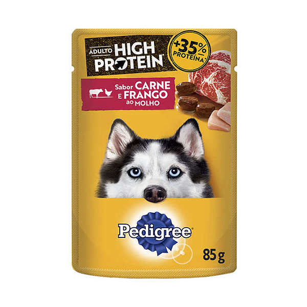 Ração Úmida Pedigree High Protein Sachê Carne e Frango Ao Molho Cães Adultos 85g