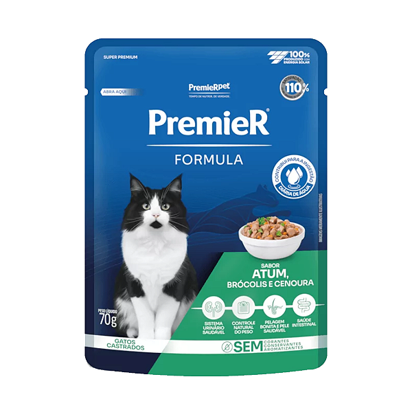Ração Úmida Premier Sachê Atum Gatos Castrados 70g