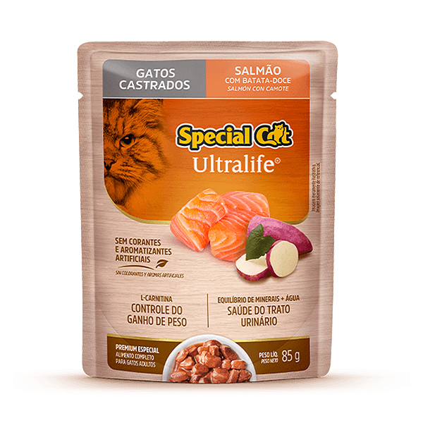 Ração Úmida Special Cat Sachê Gatos Castrados Sabor Salmão ao Molho 85g