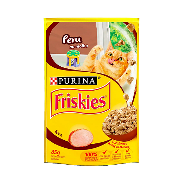 Ração Úmida Nestlé Purina Friskies Sachê Peru ao Molho Gatos Adultos 85g