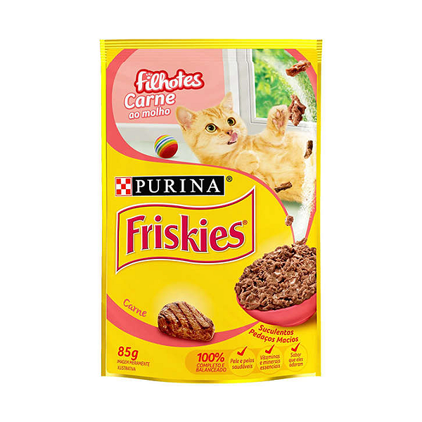 Ração Úmida Nestlé Purina Friskies Sachê Carne ao Molho Gatos Filhotes 85g