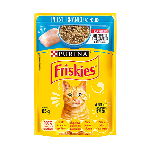 Ração Úmida Nestlé Purina Friskies Sachê Peixe Branco ao Molho Gatos Adultos 85g