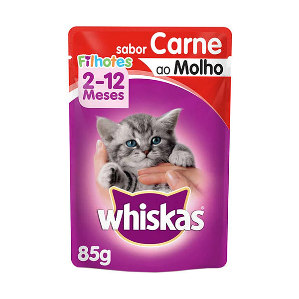 Ração Úmida Whiskas Sachê Carne ao Molho Gatos Filhotes 85g