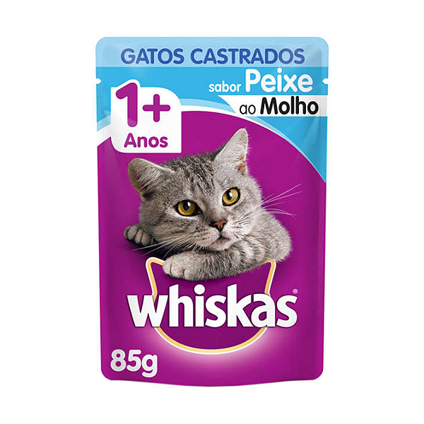 Ração Úmida Whiskas Sachê Peixe ao Molho Gatos Castrados 85g