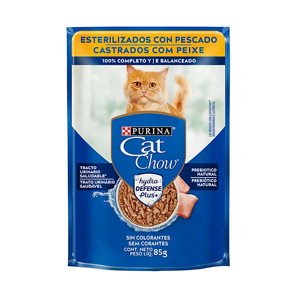 Ração Úmida Nestlé Purina Cat Chow Sachê Hydro Defense Gatos Castrados Sabor Peixe 85g