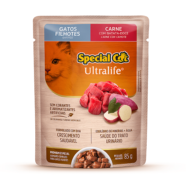Ração Úmida Special Cat Sachê Gatos Filhotes Sabor Carne ao Molho 85g