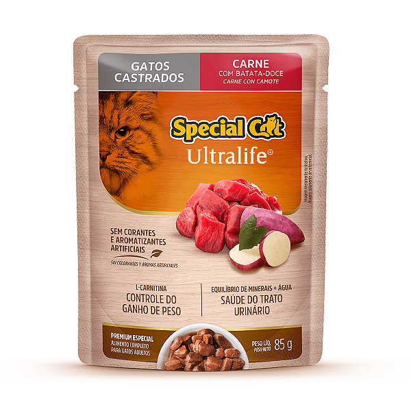 Ração Úmida Special Cat Sachê Gatos Castrados Sabor Carne ao Molho 85g