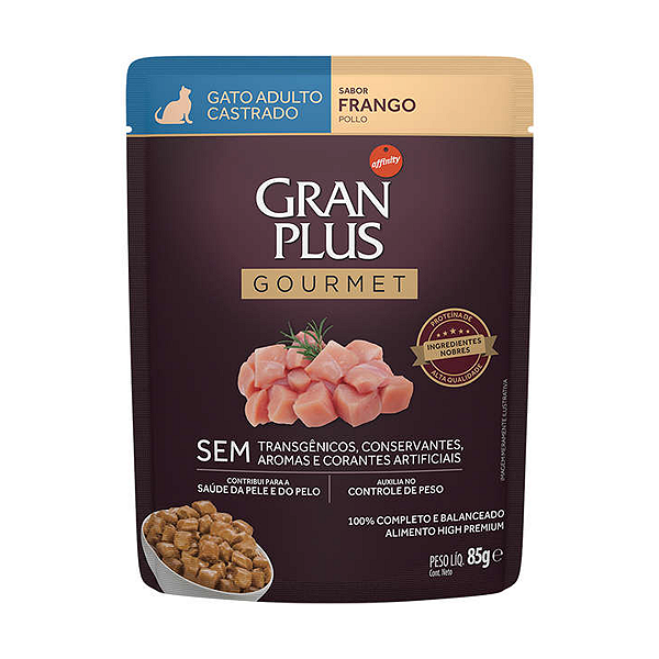 Ração Úmida GranPlus Sachê Gatos Castrados Sabor Frango 85g