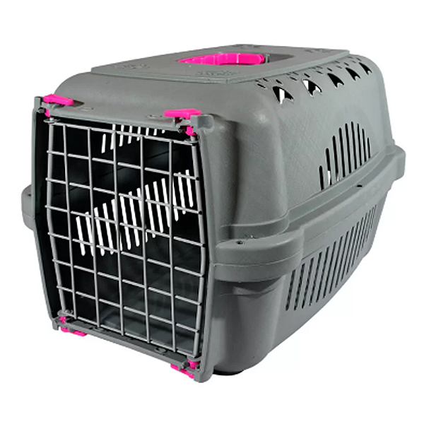 Caixa de Transporte DuraPets com Porta de Aço Rosa para Cães e Gatos