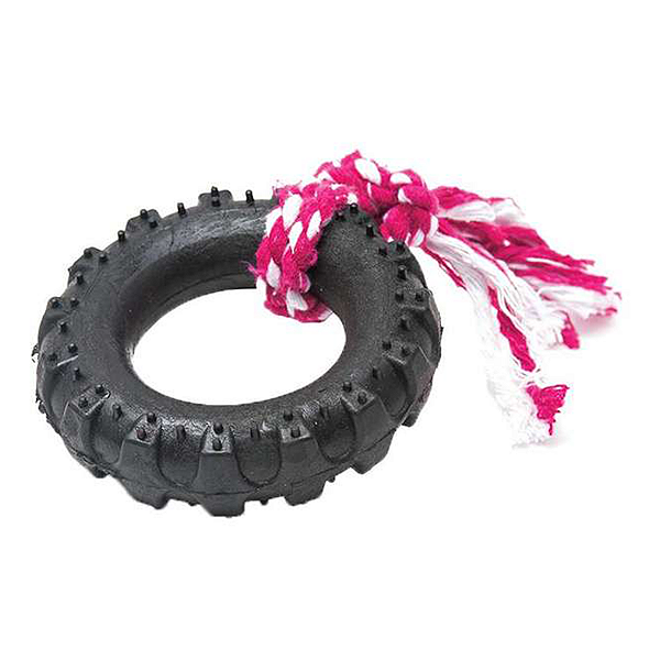 Brinquedo Mordedor Pneu Off-Road com Corda Preto para Cães