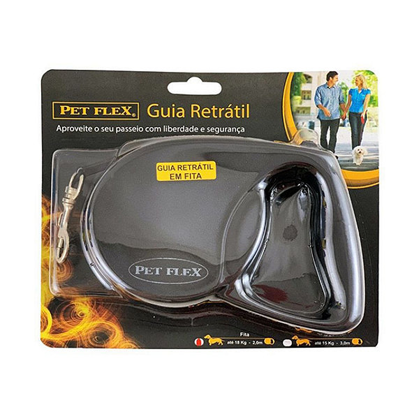 Guia Retrátil Pet Flex Preta até 15kg